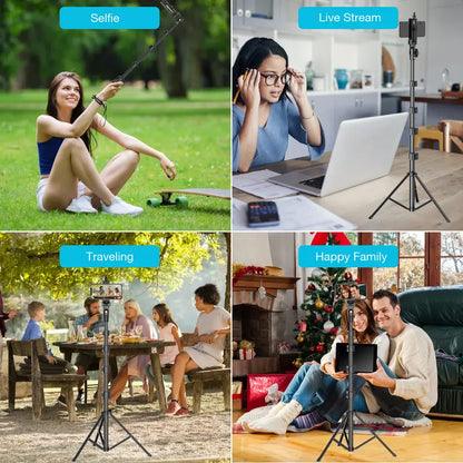 62'' Extendable Phone Tripod & Selfie Stick with Wireless Remote and Universal Holder, Compatible with iPhone, Android, and Cameras