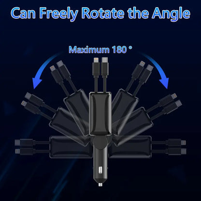 4 in 1 Retractable Car Charger, USB C Fast Charging Adapter with Lightning Cable Compatible with iPhone 16/15/14/13 Pro Max Plus, Samsung S23/S22/S10