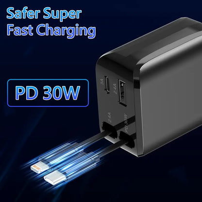 4 in 1 Retractable Car Charger, USB C Fast Charging Adapter with Lightning Cable Compatible with iPhone 16/15/14/13 Pro Max Plus, Samsung S23/S22/S10