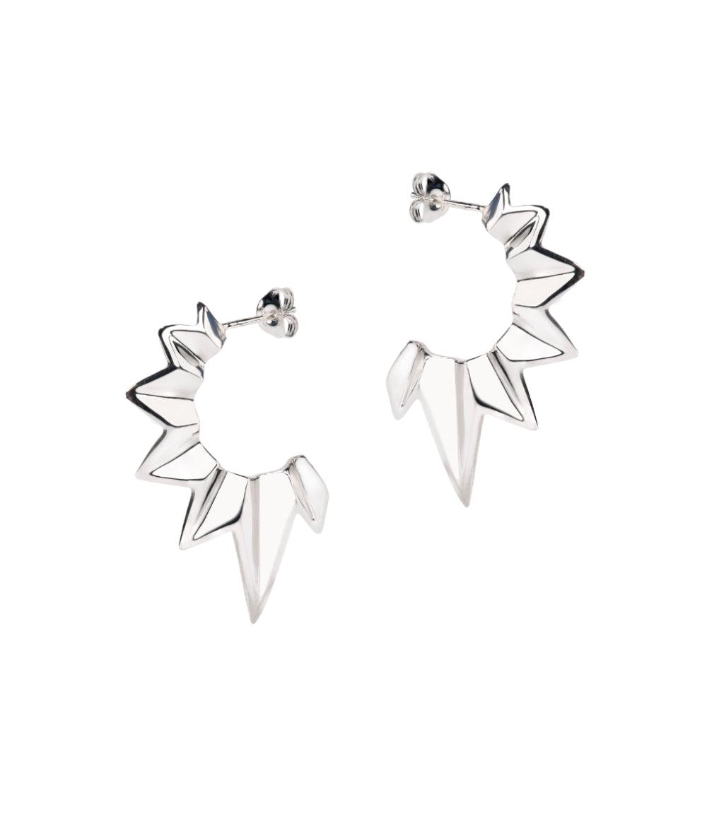 Fracture Silver Half Hoop Stud Earrings