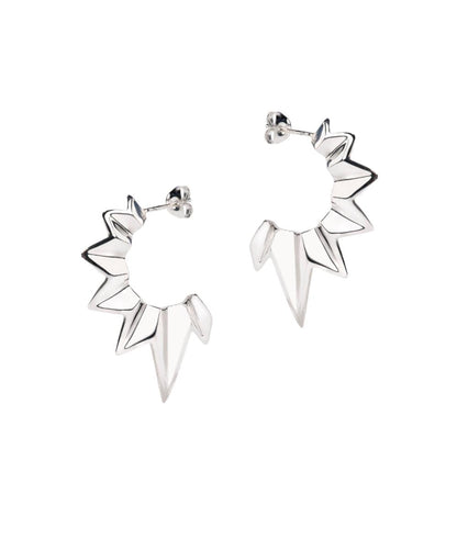 Fracture Silver Half Hoop Stud Earrings