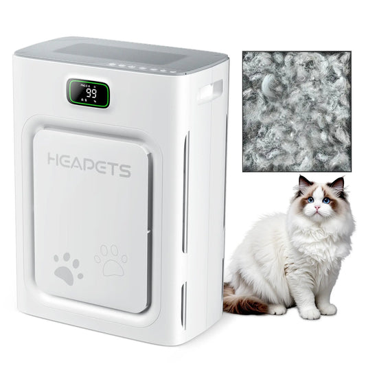 【2026 Spotlight Day】Heapets P358 Pet Air Purifier for Home Large Room up to 2500 sq ft, H13 HEPA Double-Sided Air Filter, Air Cleaner for floating pet hair/pet undercoat Dander Odor Allergies Pollutant, PM2.5 Air Quality Monitor, Auto Mode, 5 Speeds