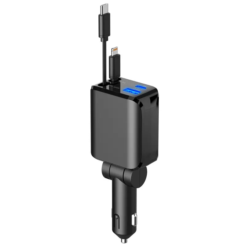 4 in 1 Retractable Car Charger, USB C Fast Charging Adapter with Lightning Cable Compatible with iPhone 16/15/14/13 Pro Max Plus, Samsung S23/S22/S10