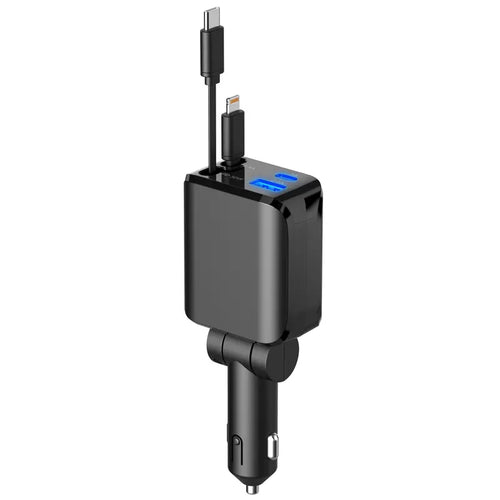 4 in 1 Retractable Car Charger, USB C Fast Charging Adapter with Lightning Cable Compatible with iPhone 16/15/14/13 Pro Max Plus, Samsung S23/S22/S10