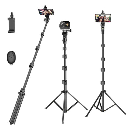 62'' Extendable Phone Tripod & Selfie Stick with Wireless Remote and Universal Holder, Compatible with iPhone, Android, and Cameras