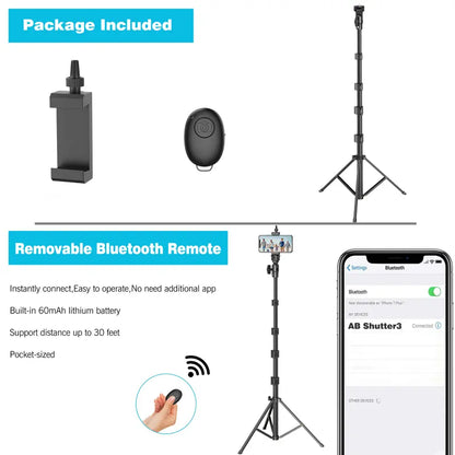 62'' Extendable Phone Tripod & Selfie Stick with Wireless Remote and Universal Holder, Compatible with iPhone, Android, and Cameras