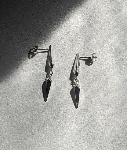 Facet Silver Long Drop Stud Earrings