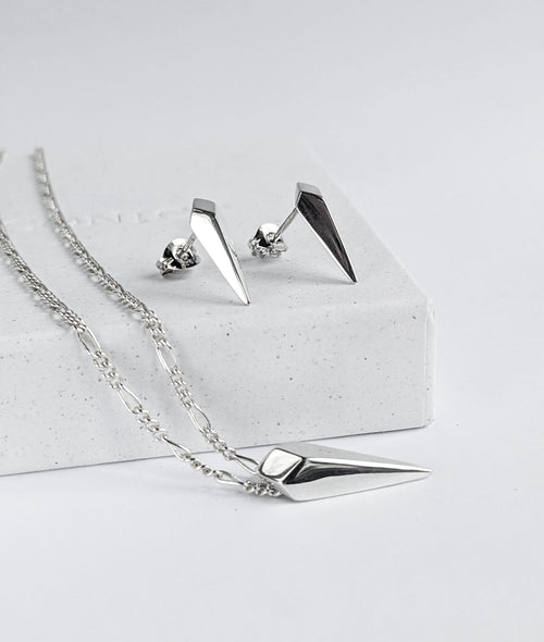 Facet Long Pendant and Stud Earring Gift Set