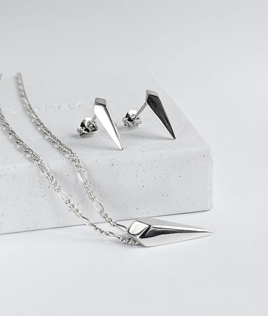 Facet Long Pendant and Stud Earring Gift Set