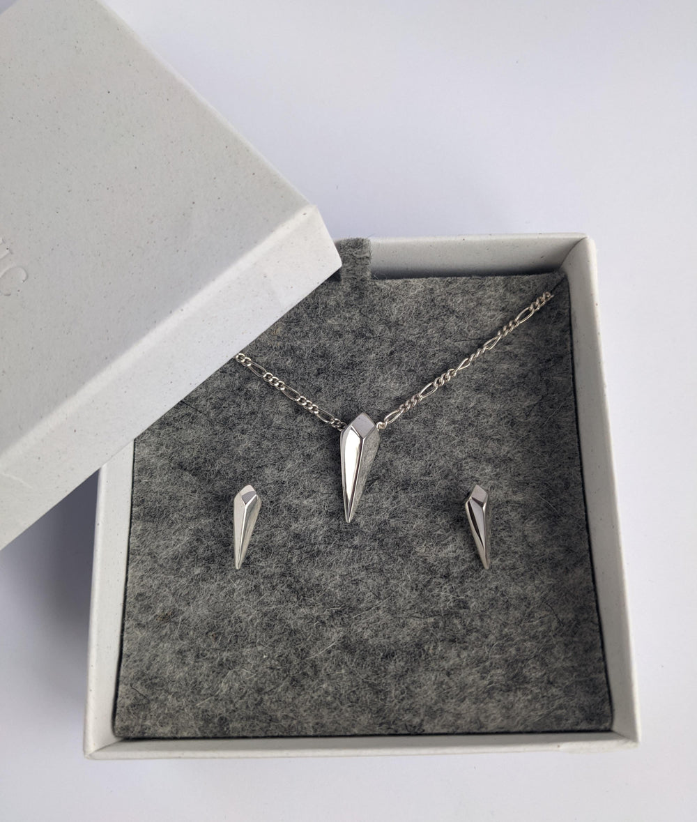 Facet Long Pendant and Stud Earring Gift Set
