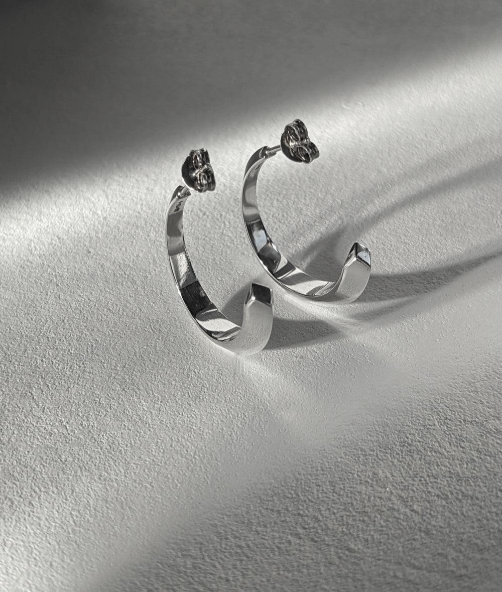 Facet Large Silver Hoop Earrings