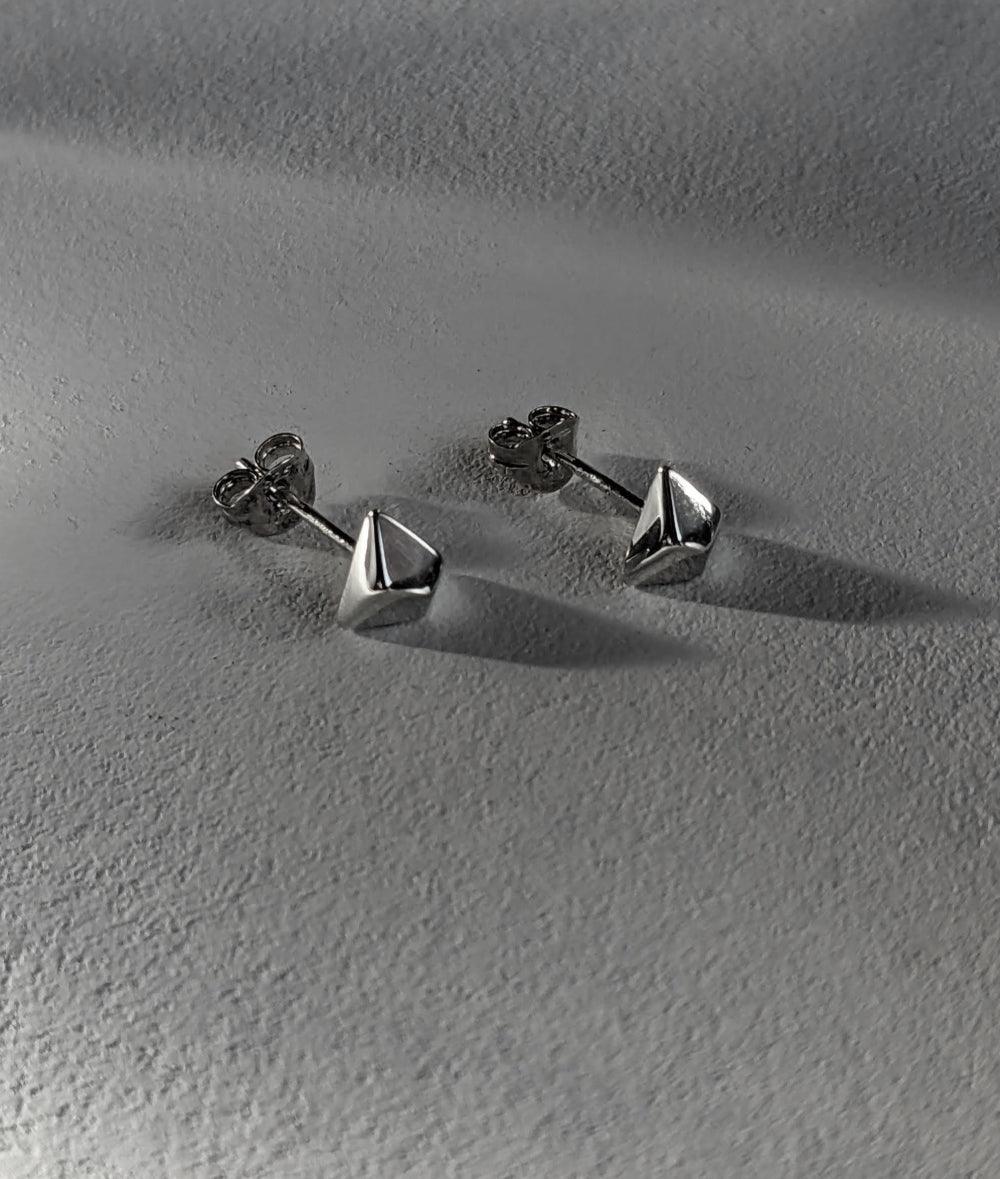 Facet Silver Large Triangle Stud Earrings