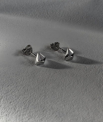 Facet Silver Large Triangle Stud Earrings