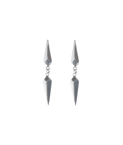 Facet Silver Long Drop Stud Earrings