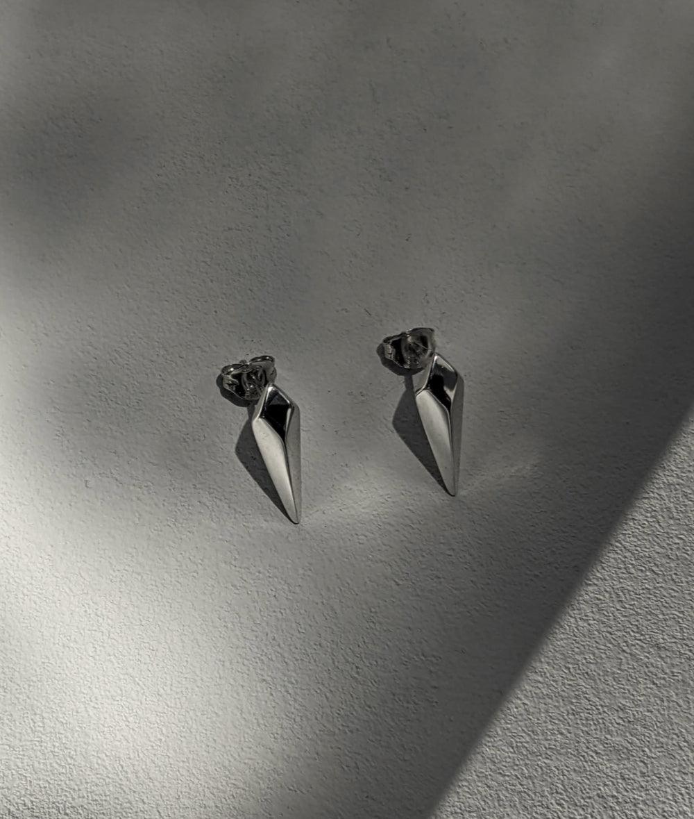 Facet Silver Long Stud Earrings