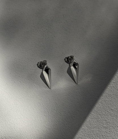 Facet Silver Long Stud Earrings