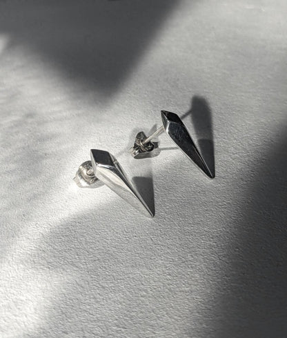 Facet Silver Long Stud Earrings