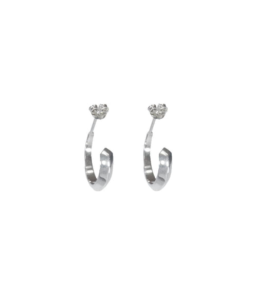 Facet Silver Midi Hoop Earrings
