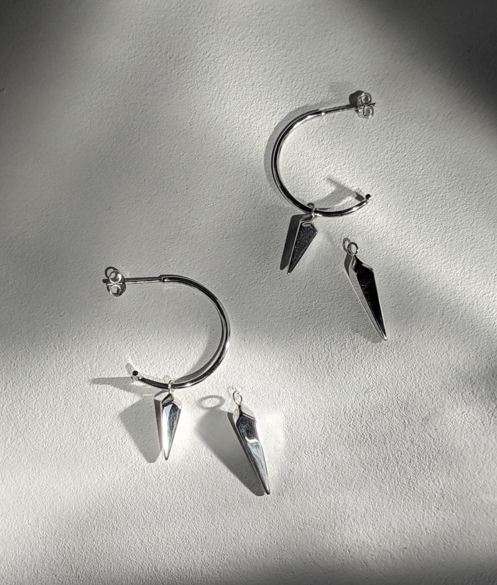 Facet Silver Multi Charm Hoop Earrings