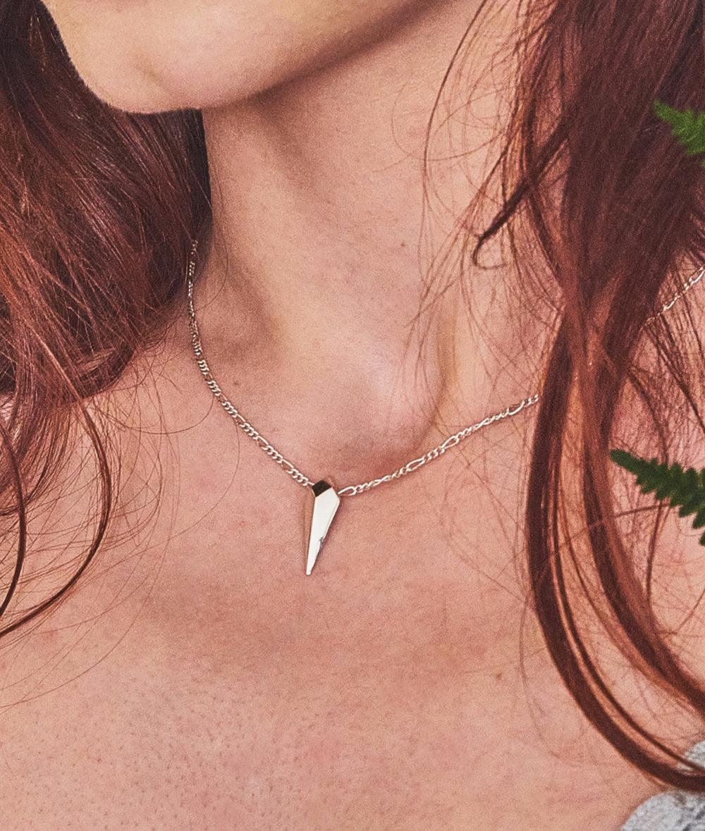 Facet Silver Long Drop Necklace