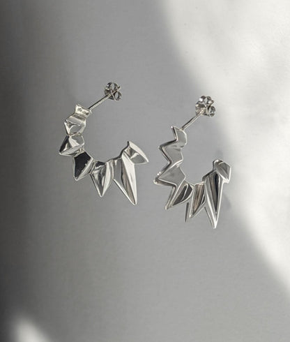 Fracture Silver Half Hoop Stud Earrings