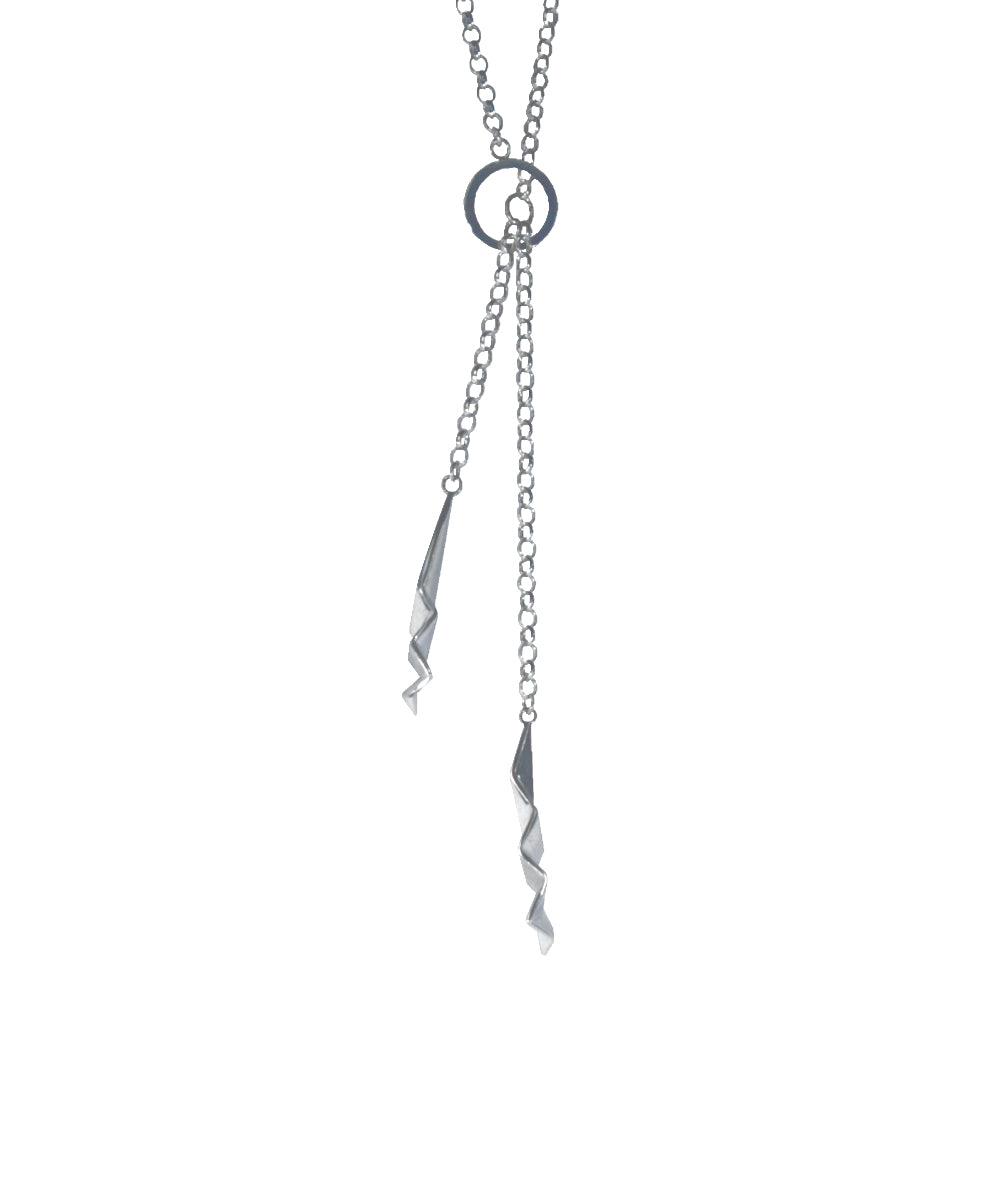 Fracture Silver Lariat Necklace