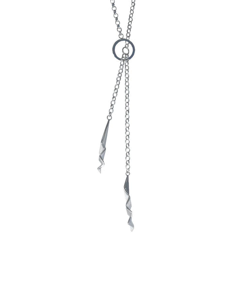 Fracture Silver Lariat Necklace