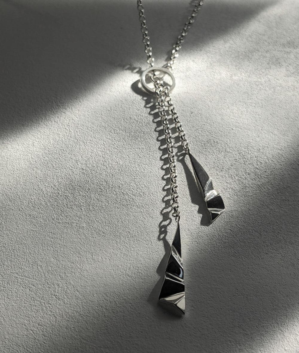 Fracture Silver Lariat Necklace