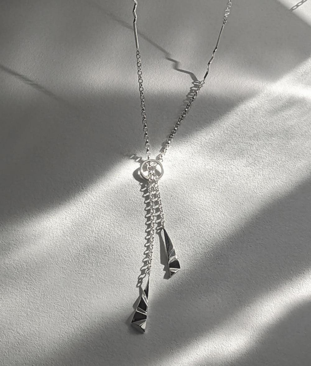 Fracture Silver Lariat Necklace