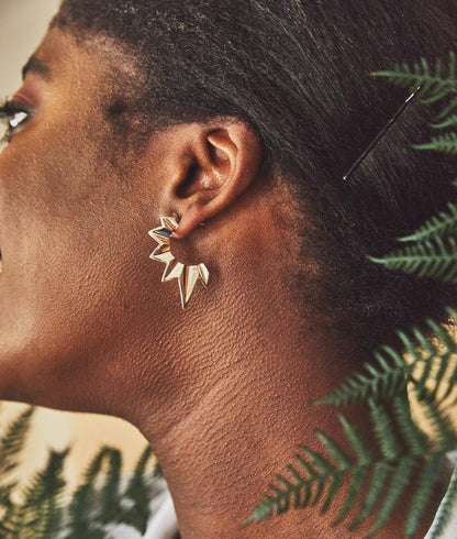 Fracture Silver Half Hoop Stud Earrings