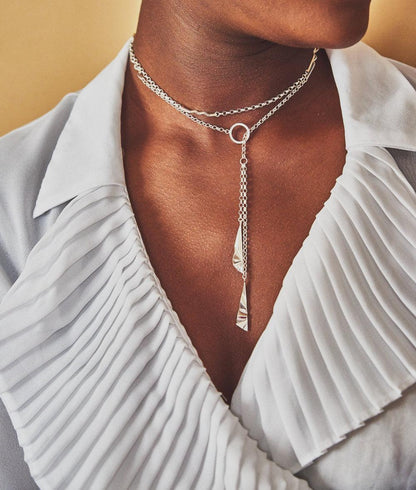 Fracture Silver Lariat Necklace