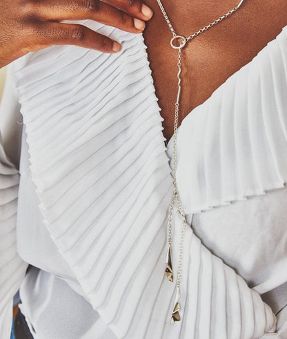 Fracture Silver Lariat Necklace