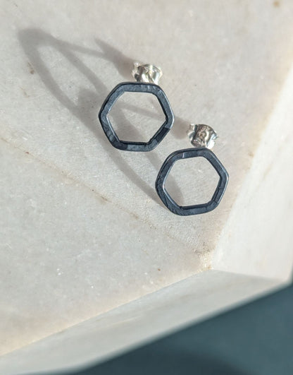 Causeway Hexagonal Line Stud Earrings Small