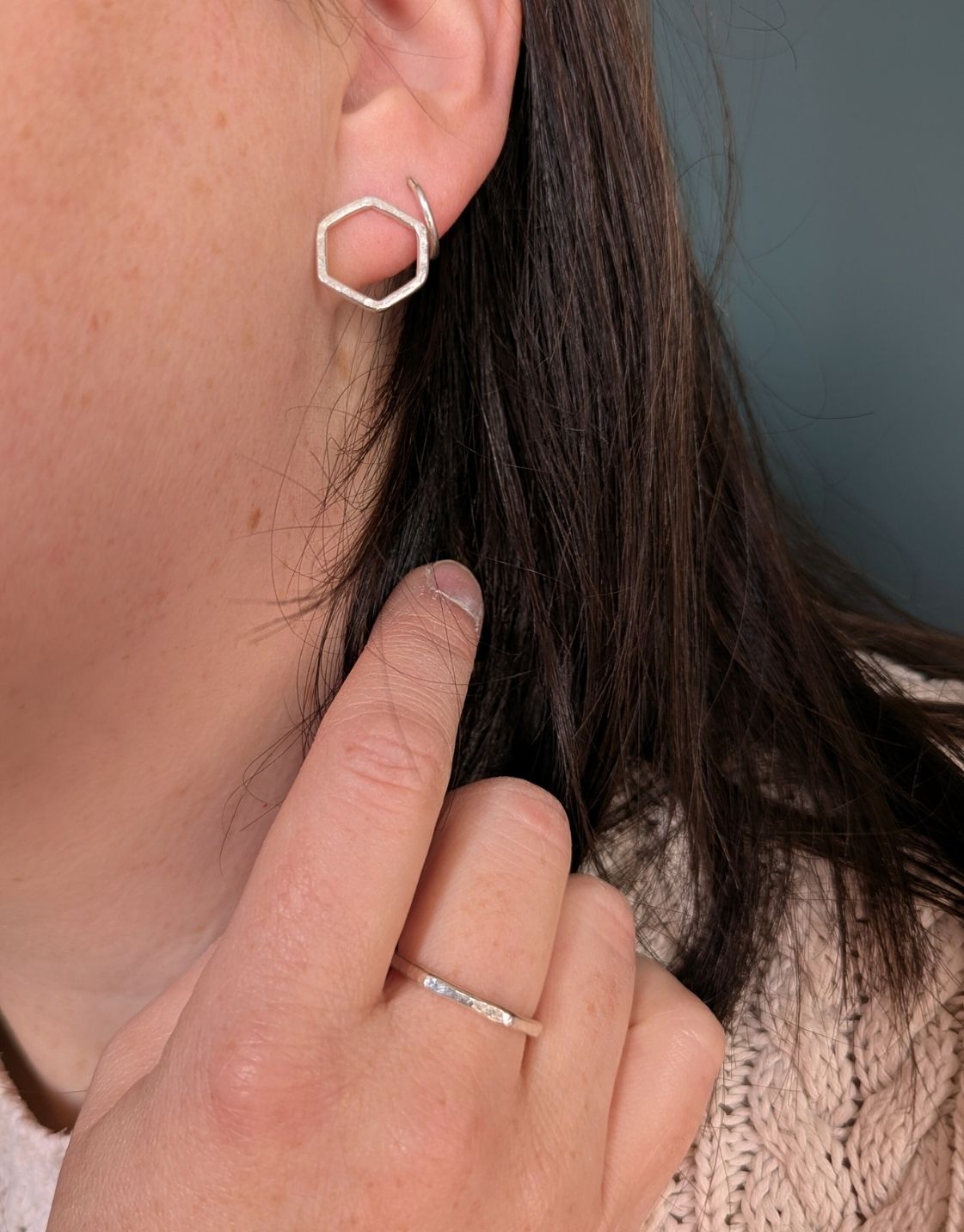 Causeway Hexagonal Line Stud Earrings Large