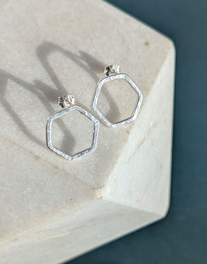 Causeway Hexagonal Line Stud Earrings Large