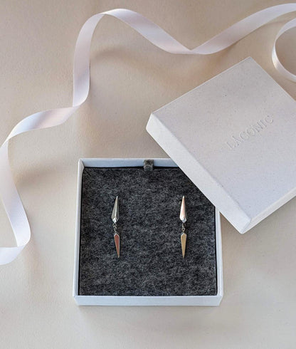 Facet Silver Long Drop Stud Earrings