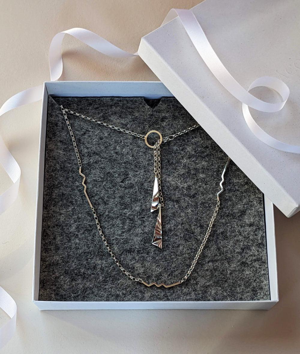 Fracture Silver Lariat Necklace