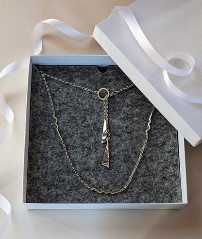 Fracture Silver Lariat Necklace